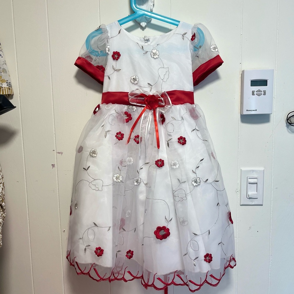Elegant White and Red Floral Dress